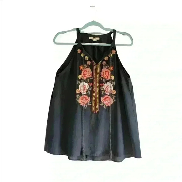 Andree by Unit Blue/Gray Embroidery Sleeveless V Neck Top Size S - Picture 1 of 5